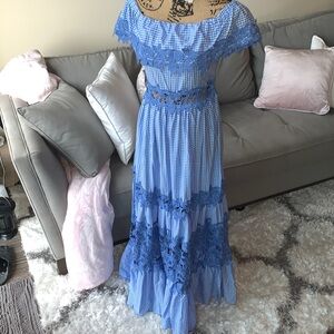NWOT Venus gingham off shoulder maxi dress